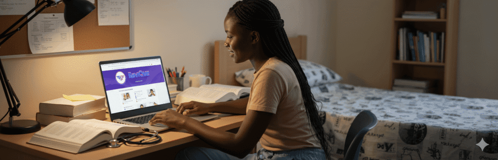 Student Passionately Studying with ReviQuiz on Laptop 