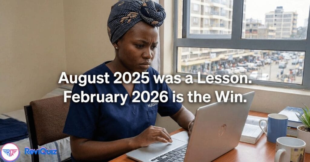 Determined Kenyan Nursing Student Ready for Feb 2026 NCK Exam preparing using ReviQuiz.